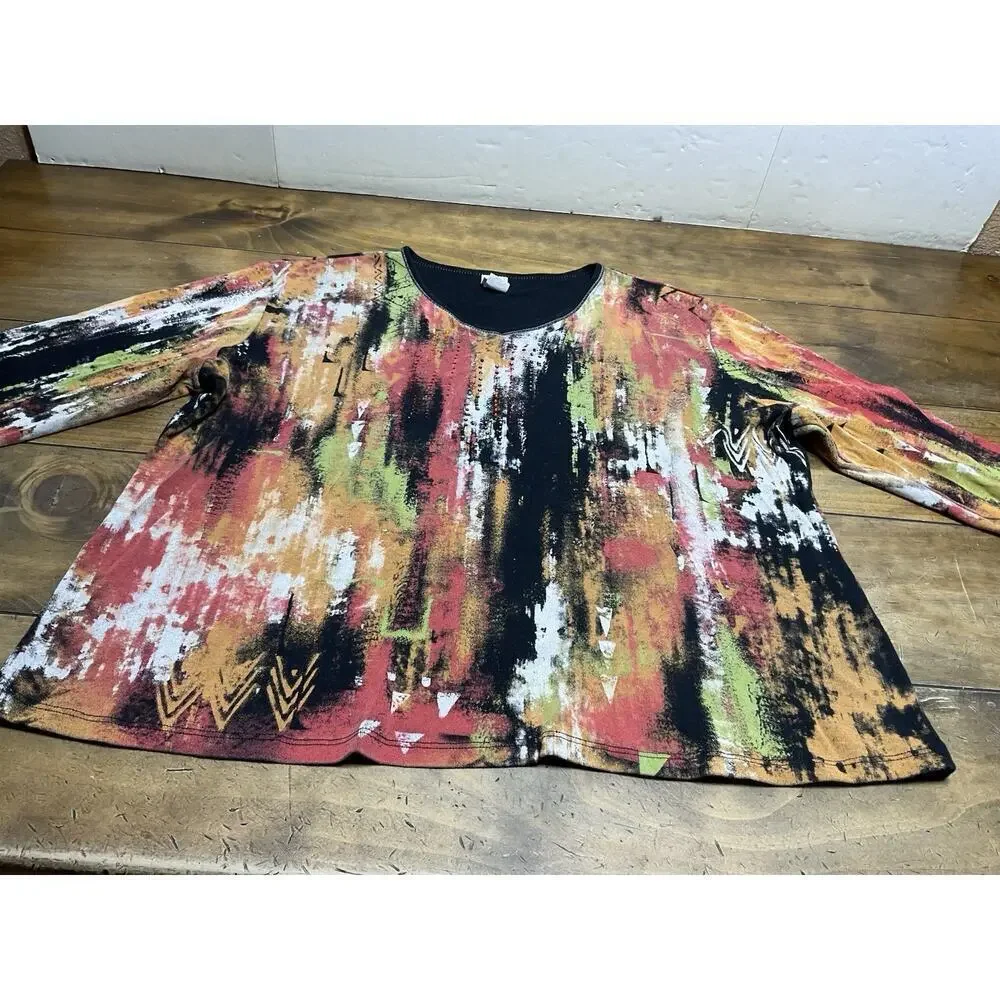 Jess & Jane Tunic Top Shirt Size 1X Abstract Art To Wear Boho - Picture 9 of 12